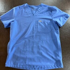 Figs Technical Collection Blue V-Neck Scrub Top with Double Pocket Sz S